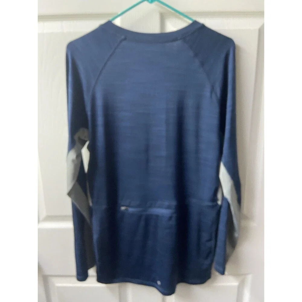 Hang Ten Swim Shirt Mens Med Blue Gray Long Sleeve Pocket Active UPF 50+ Surfing